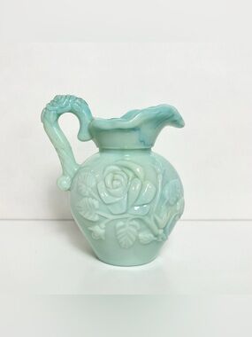 Vintage Avon Jadeite Mini Pitcher Roses Flowers Vase Jug Vanity Decor Victorian